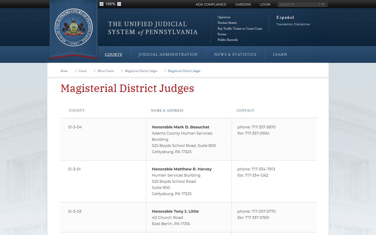 Perry County court dockets Magisterial District Judge directory