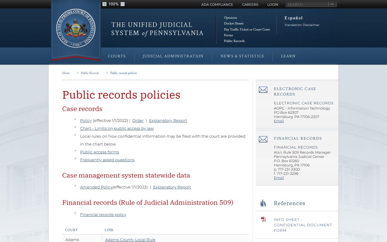 Perry County court records Pennsylvania public access policy