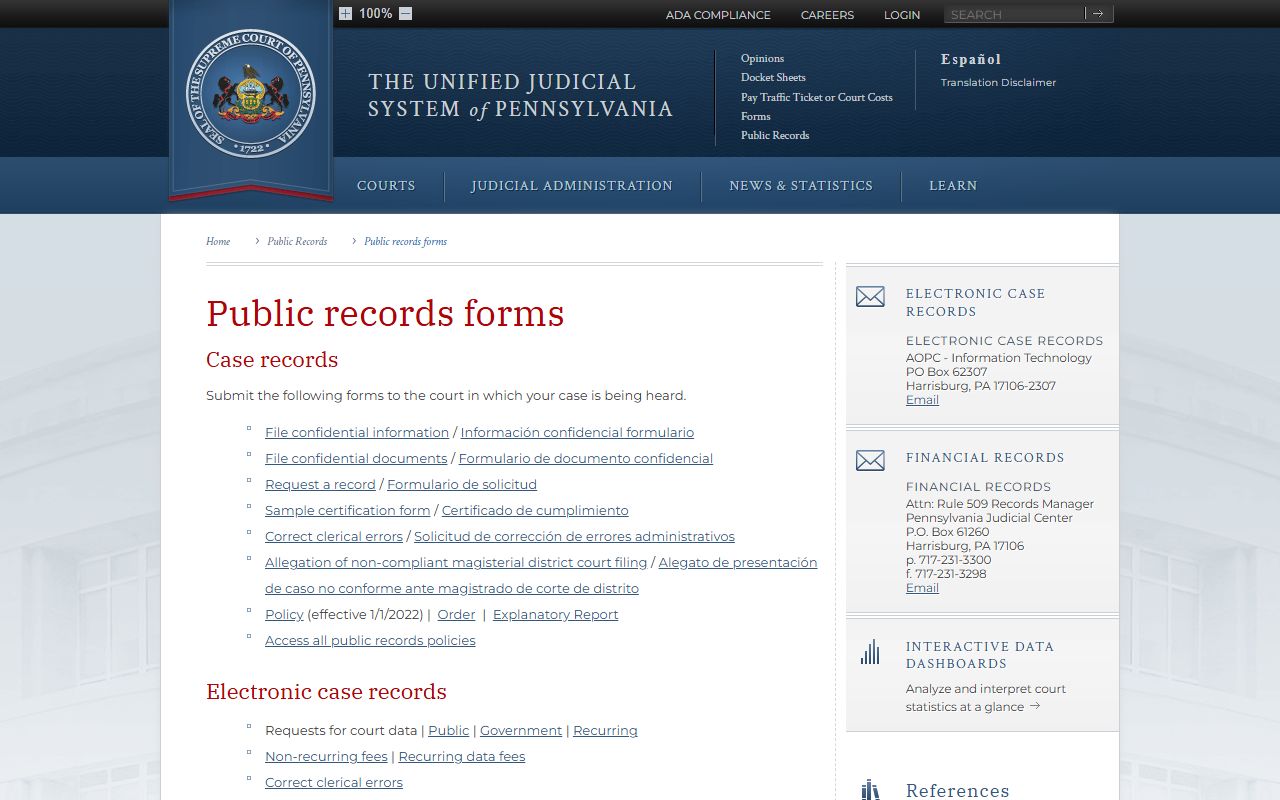 Perry County court records Pennsylvania public records forms
