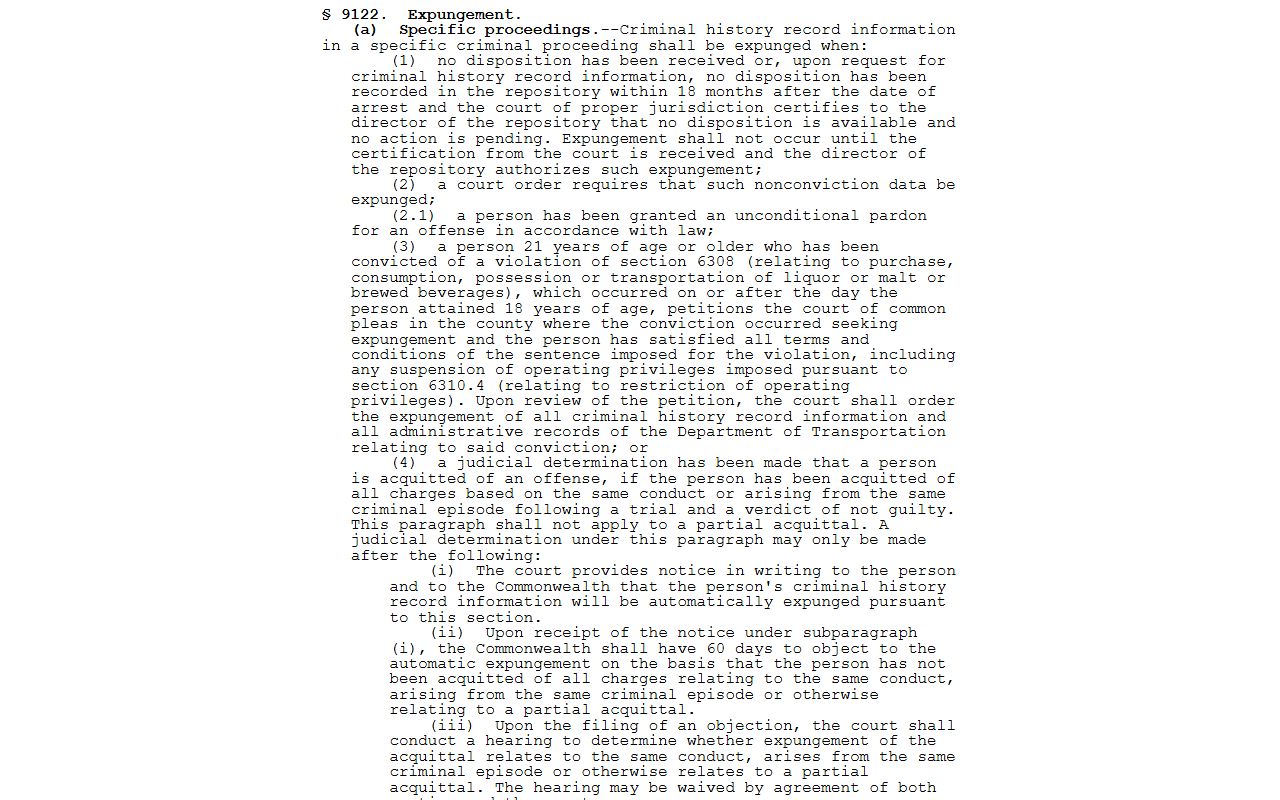 Perry County criminal court records Pennsylvania expungement statute