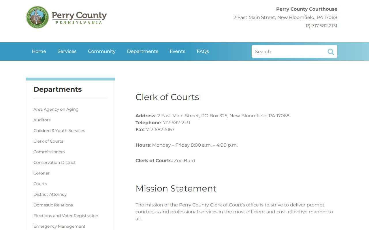 Perry County criminal court records Clerk of Courts office