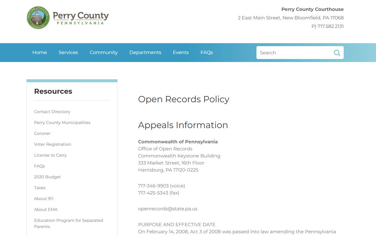 Perry County court records open records policy