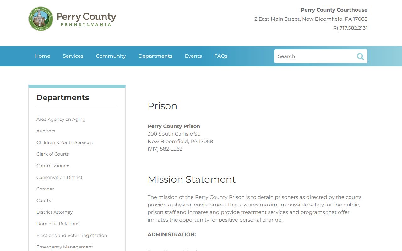 Perry County inmate records prison information page