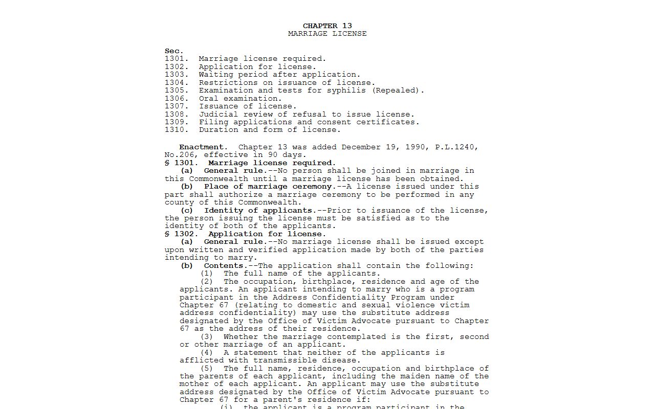Perry County marriage records Pennsylvania marriage license law