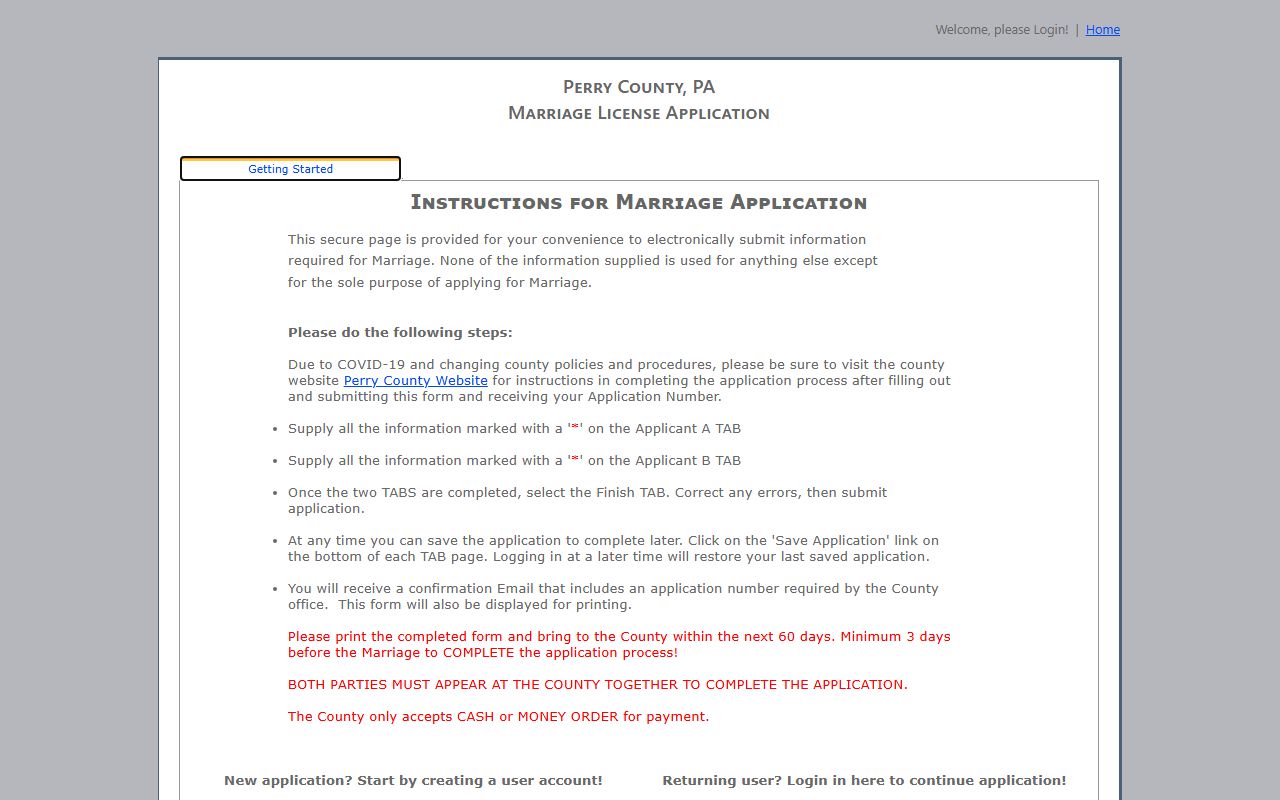 Perry County marriage records Landex application