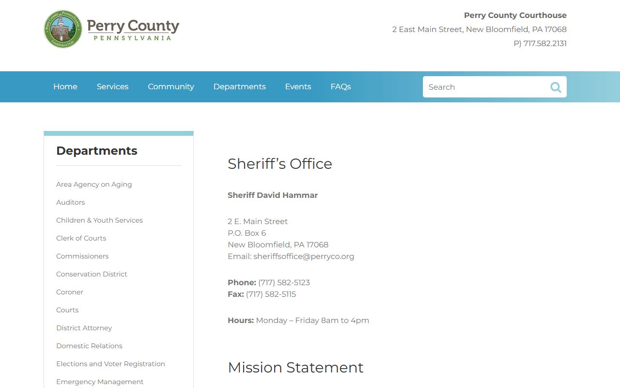 Perry County warrant records sheriff office contact page